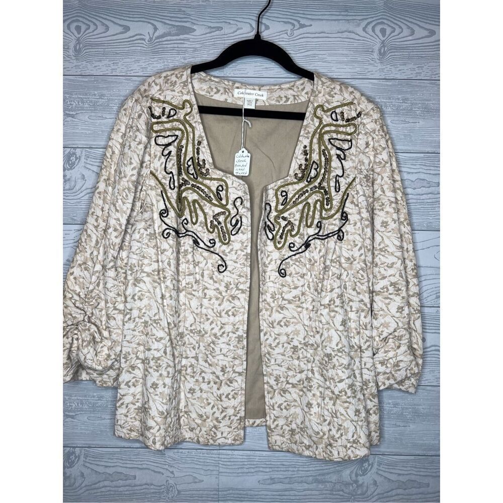 NWT Coldwater Creek Beaded Scroll Open Front Jacket Size P14
